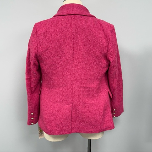 NWT Nanette Lepore Boucle Tweed Jacket Blazer 12 Fucshia Rose Pearl Buttons NEW - Picture 4 of 12